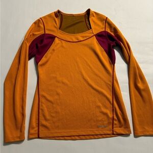 Patagonia Orange Purple Small Long Sleeve Square Queen Anne Square Neckline Top